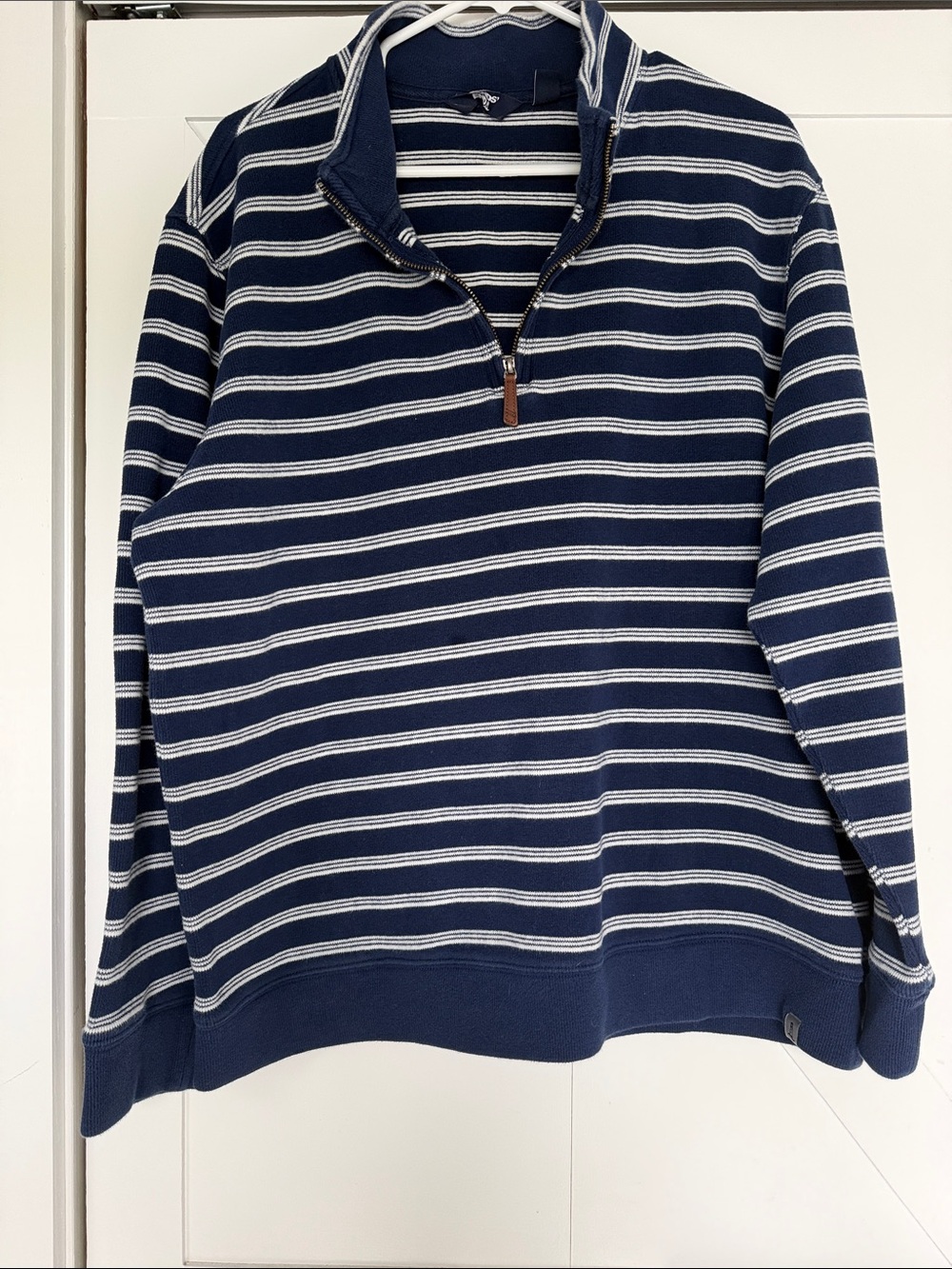 Lands' End Navy and White Striped Quarter-Zip Sweater